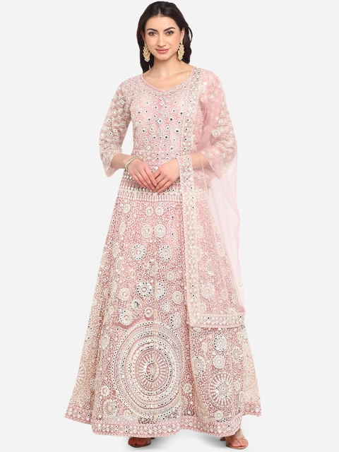 

BOMBAY SELECTIONS Women Pink Embroidered Kurta with Churidar & Dupatta