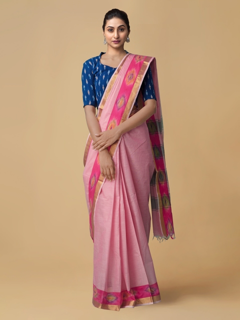 

Unnati Silks Pink Pure Cotton Printed Handloom Ikat Sambalpuri Saree