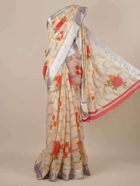 

Pothys Peach-Coloured Printed Jute Silk Saree
