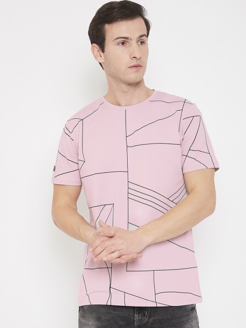 

QUBIC Men Pink Printed Round Neck T-shirt
