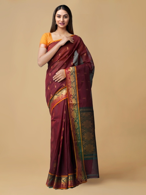 

Unnati Silks Maroon Silk Blend Woven Design Venkatgiri Handloom Saree