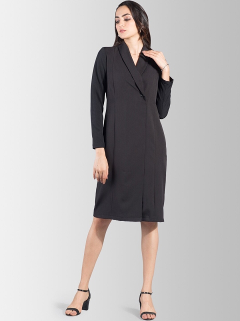

FableStreet Women Black Solid Wrap Dress