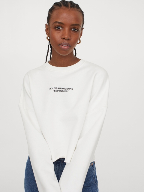 

H&M Women White & Black Boxy Sustainable Sweatshirt