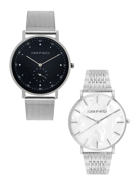 

JOKER & WITCH Silver-Toned & Black James & Claire Couple Watch Gift Set JWCW172