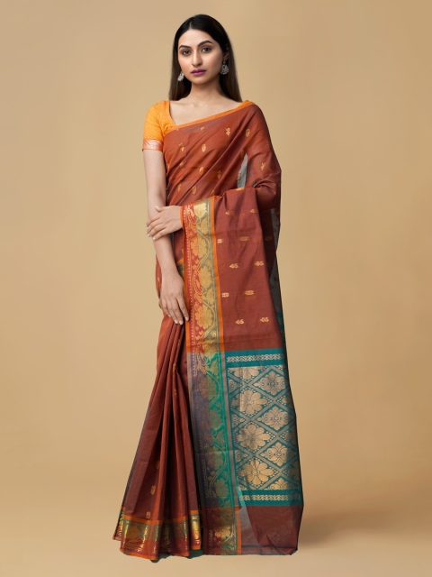 

Unnati Silks Rust & Gold-Toned Silk Blend Woven Design Venkatgiri Saree