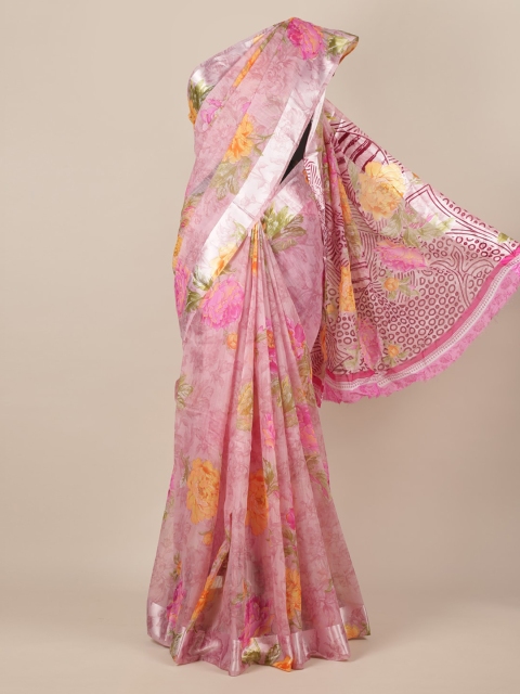 

Pothys Pink Printed Jute Silk Saree