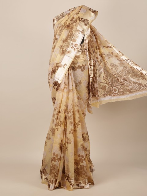 

Pothys Cream-Coloured Printed Jute Silk Saree