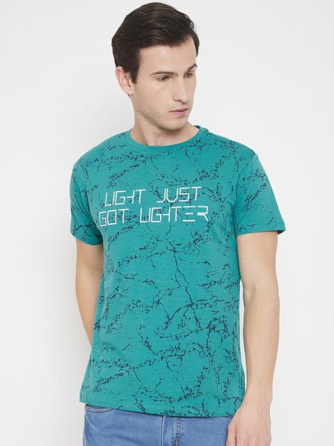 

QUBIC Men Green Printed Round Neck T-shirt