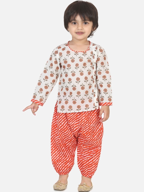 

BownBee Boys White & Brown Printed Kurti with Dhoti Pants