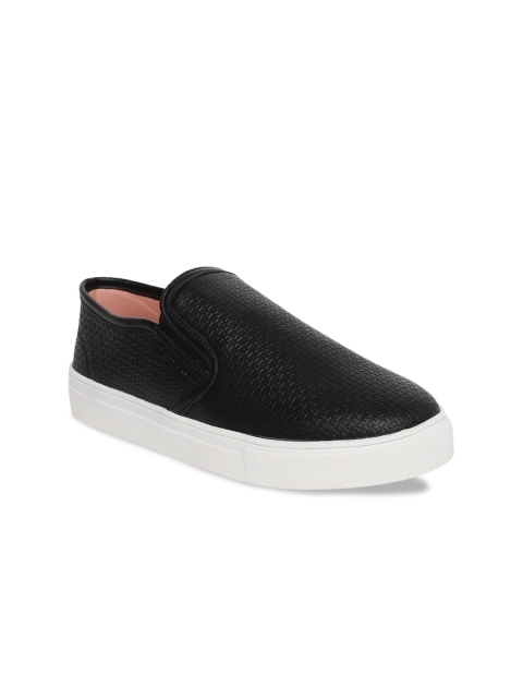 

People Women Black Textured Slip-On Sneakers