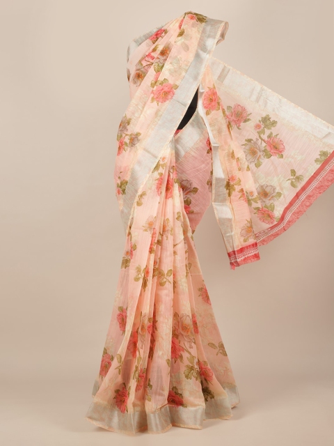 

Pothys Peach-Coloured Printed Jute Silk Saree