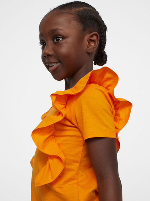 

H&M Girls Orange Solid Flounce-trimmed cotton top