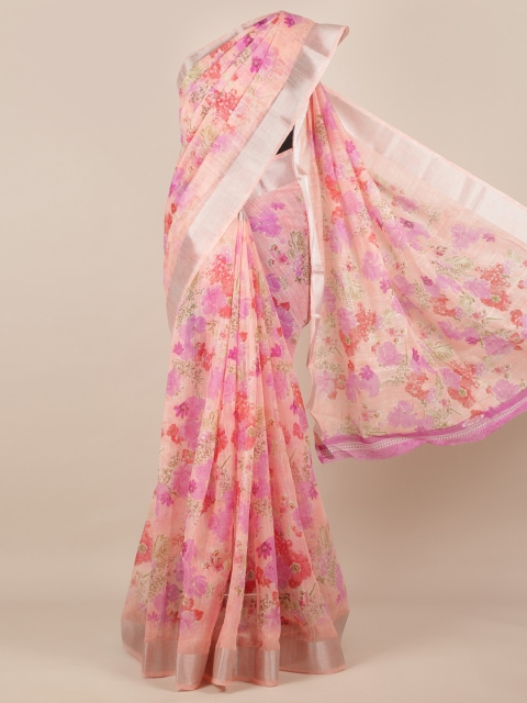 

Pothys Pink Printed Jute Silk Saree