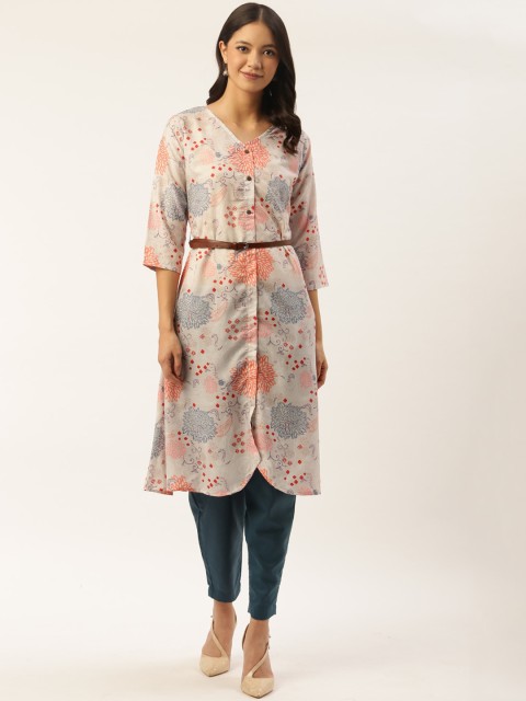 

shiloh Women Beige Floral Printed Kurta