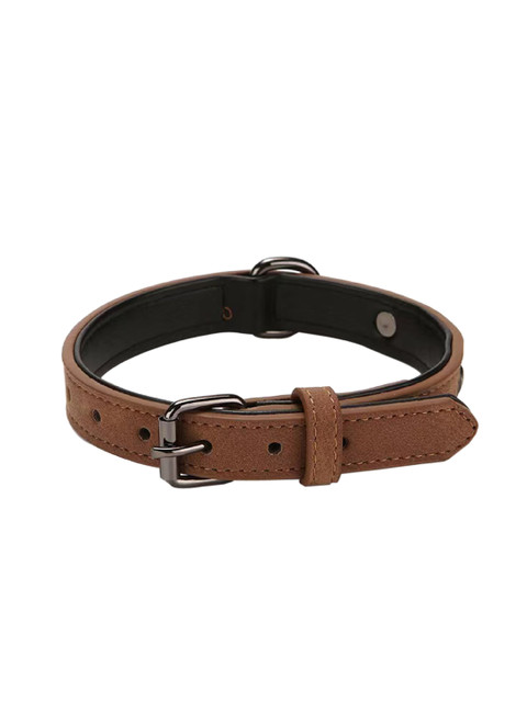 

PETS EMPIRE Tan Brown Solid Leather Padded Dog Collar