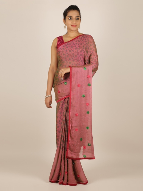 

Pothys Pink Printed Poly Chiffon Saree
