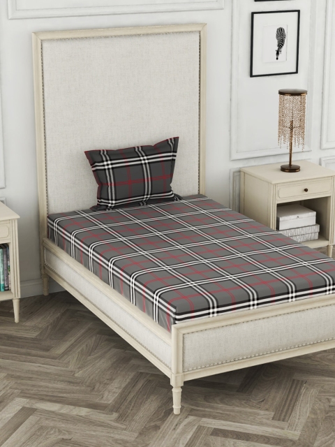 

BIANCA Grey & White Geometric 110 TC Cotton 1 Single Bedsheet with 1 Pillow Cover