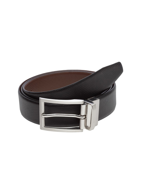 

WELBAWT Men Black & Brown Textured Leather Slim Reversible Belt