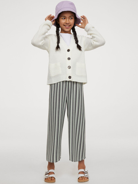 

H&M Girls Green & Black Striped Parallel Trousers