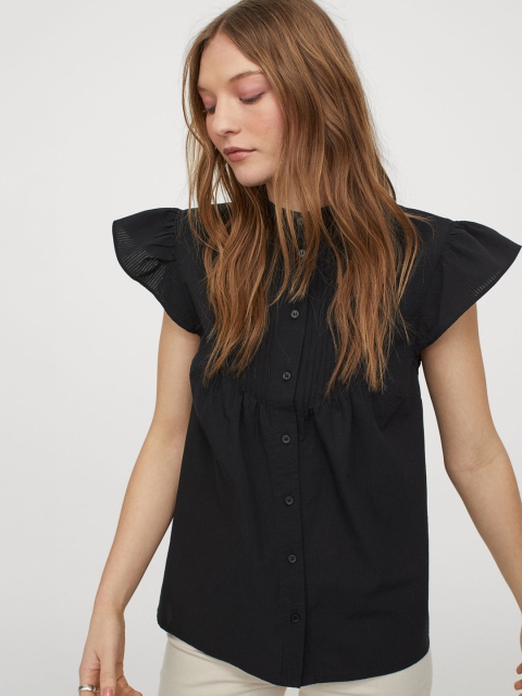 

H&M Women Women Solid Pin-tuck blouse, Black