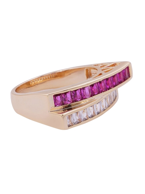 

shaze Gold-Toned Pink & White Cubic Zirconia Studded Glass Finger Ring