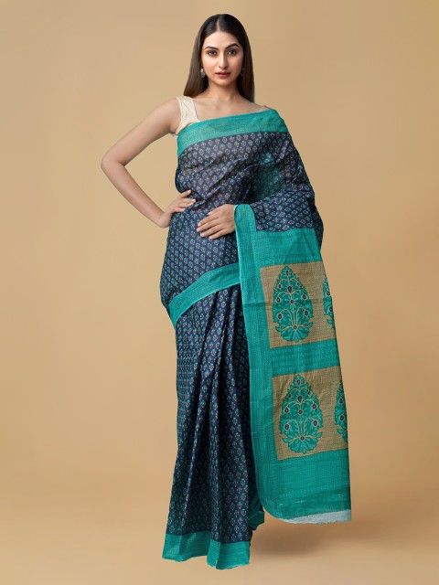 

Unnati Silks Blue Pure Cotton Printed Kovai Saree