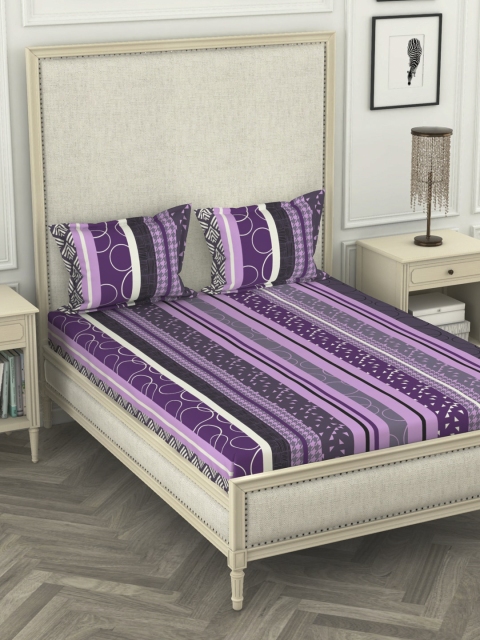 

BIANCA Purple & White Striped 110 TC Cotton 1 King Bedsheet with 2 Pillow Covers