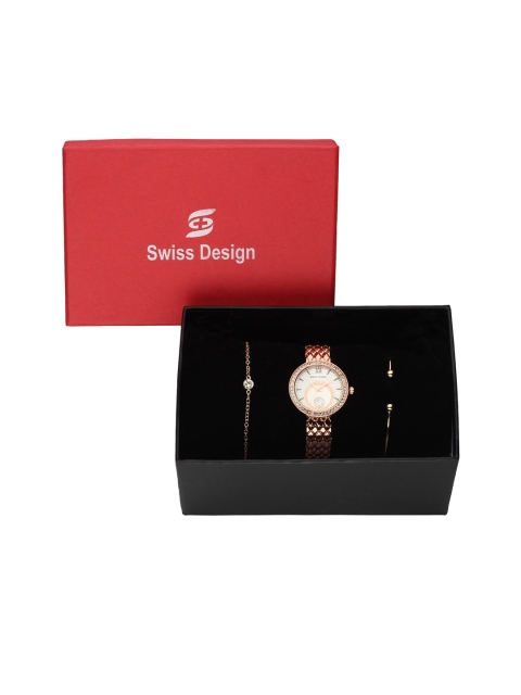 

Swiss Design Women Rose Gold-Toned & Gold-Toned Watch & Bracelets Gift Set SDWGift Set-88