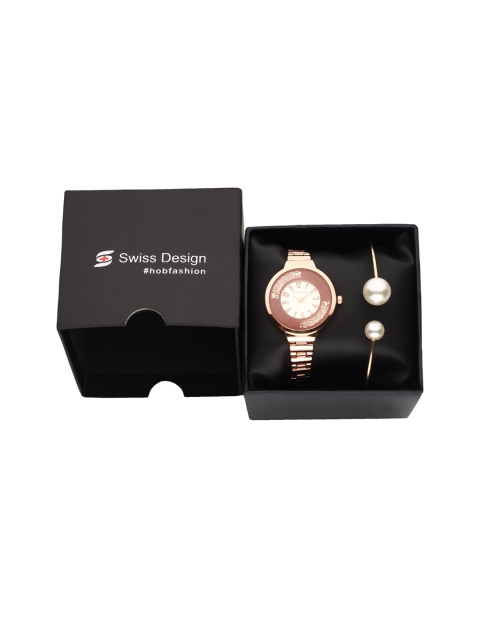 

Swiss Design Women Rose Gold-Toned & White Watch & Bracelet Gift Set SDWGift Set-18