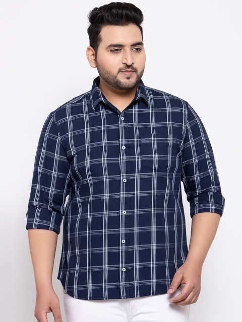 

plusS Men Navy Blue & White Regular Fit Checked Casual Shirt