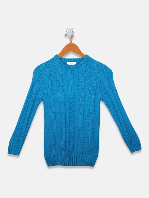 OWM Boys Blue Self Design Pullover Sweater