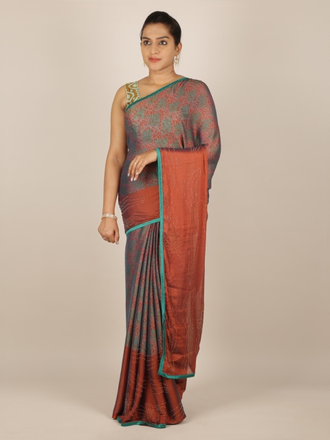 

Pothys Brown Printed Poly Chiffon Saree