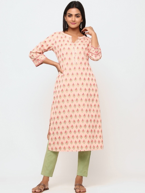

TARA-C-TARA Women Peach-Coloured Ethnic Motifs Printed Kurta