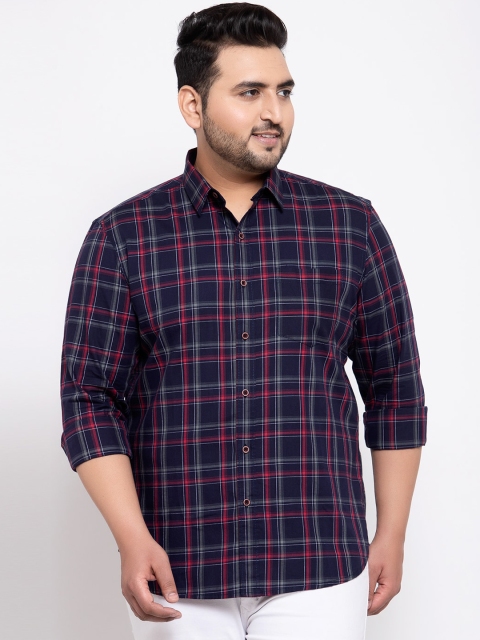 

plusS Men Navy Blue Regular Fit Checked Casual Shirt