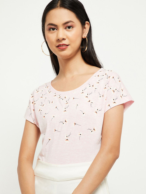 

max Women Pink Printed Round Neck T-shirt