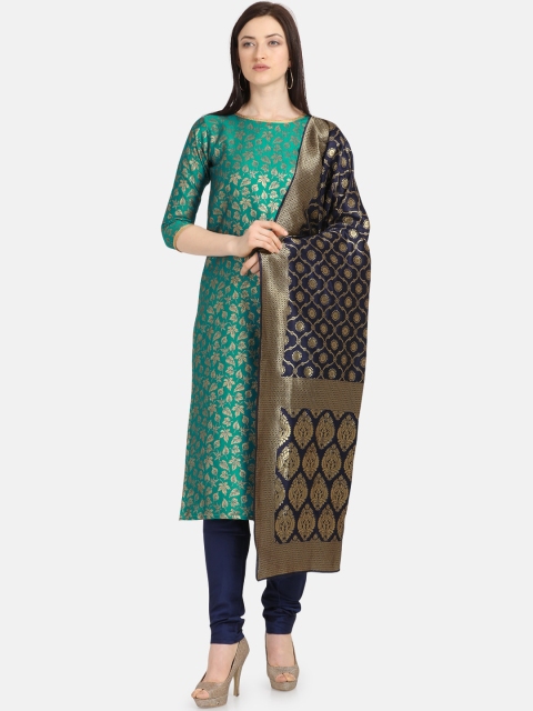 

Satrani Green & Navy Blue Poly Silk Unstitched Dress Material