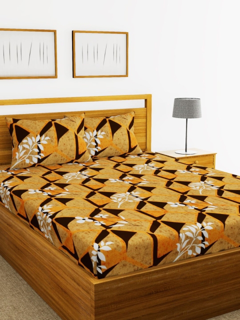 

BIANCA Yellow & White Floral 144 TC Cotton 1 Extra Large Bedsheet with 2 Pillow Covers