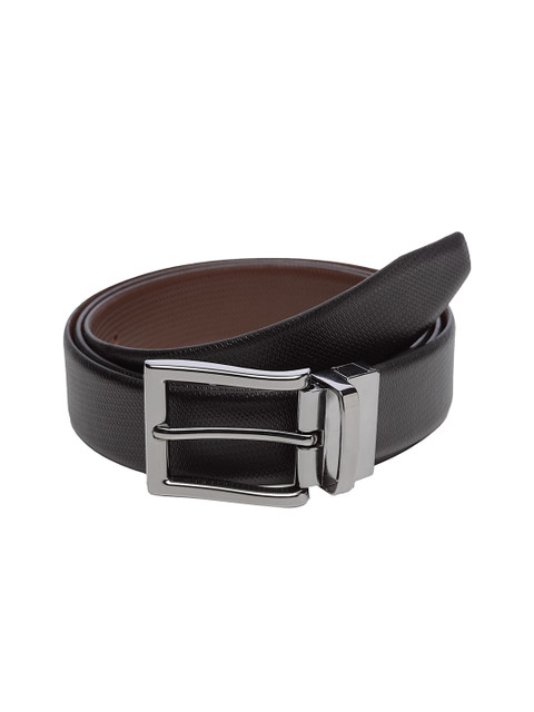 

WELBAWT Men Black & Brown Textured Leather Slim Reversible Belt