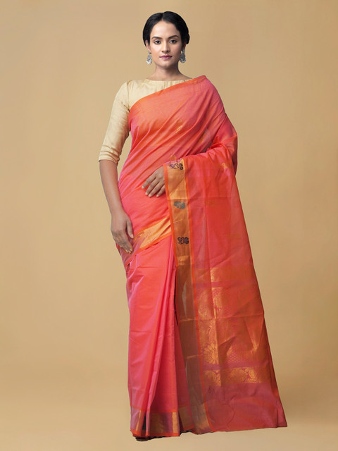 

Unnati Silks Orange Pure Cotton Woven Design Venkatgiri Saree
