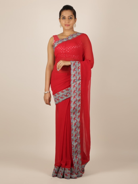 

Pothys Red Solid Poly Chiffon Saree