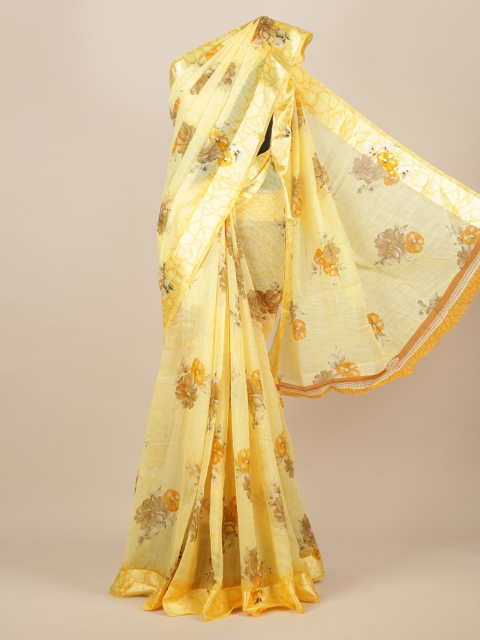 

Pothys Yellow Printed Jute Silk Saree