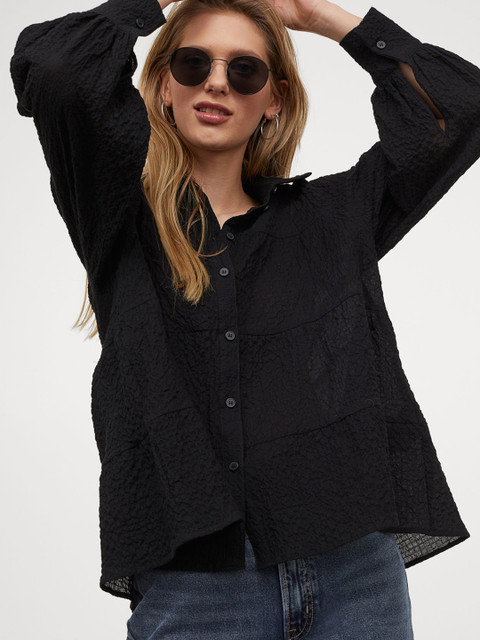 

H&M Women Black Solid Crepe Shirt