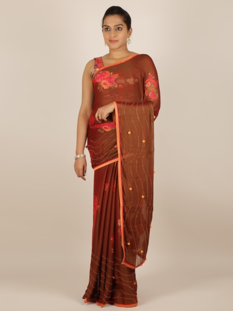 

Pothys Brown Printed Poly Chiffon Saree