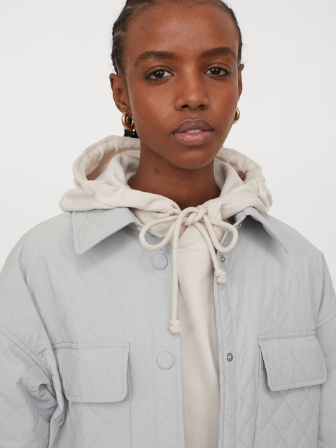 

H&M Women Grey Quilted Hooded Jacket