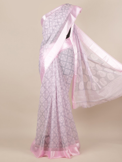 

Pothys Pink Printed Jute Silk Saree