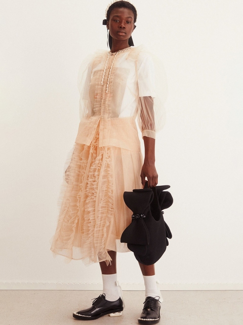 

H&M Women Orange Puff-sleeved tulle blouse