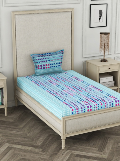 

BIANCA Blue & Purple Geometric 110 TC Cotton 1 Single Bedsheet with 1 Pillow Cover