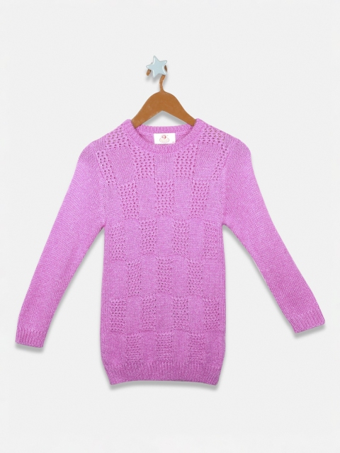 

OWM Girls Magenta Self Design Pullover Sweater