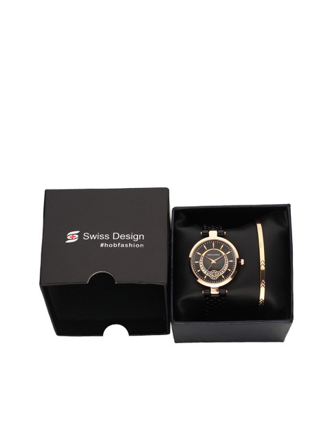 

Swiss Design Women Black & Gold-Toned Watch & Jewellery Gift Set SDWGift Set-15