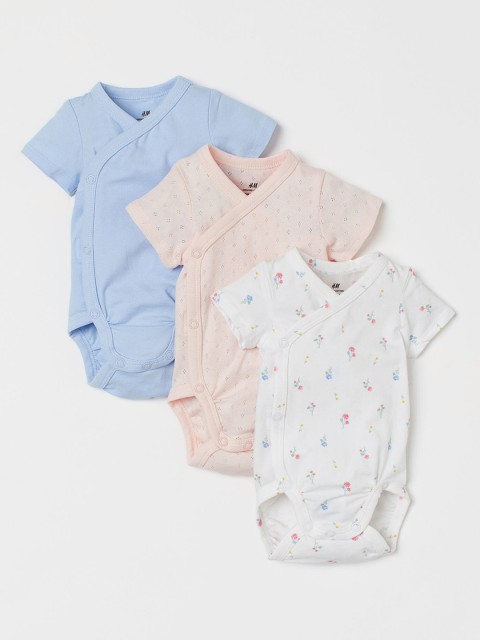 

H&M Infants Kids 3-Pack Wrapover Bodysuits, White